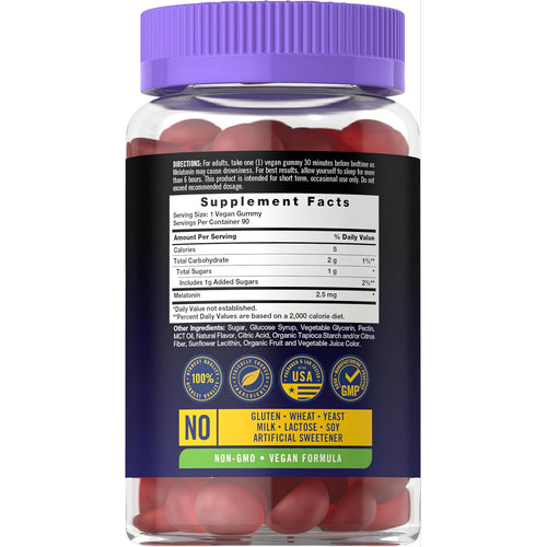 View 2 Carlyle Melatonin 2.5 mg, 90 gummies, displayed in a clear jar.