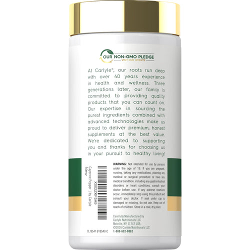 View 3 Carlyle Cayenne 600 mg bottle containing 350 capsules.