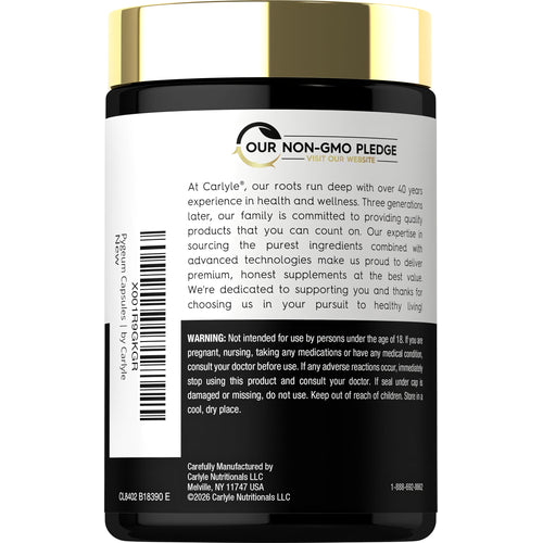 View 3 Carlyle Pygeum supplement bottle with 4000 mg strength, containing 200 capsules for health and wellness.
