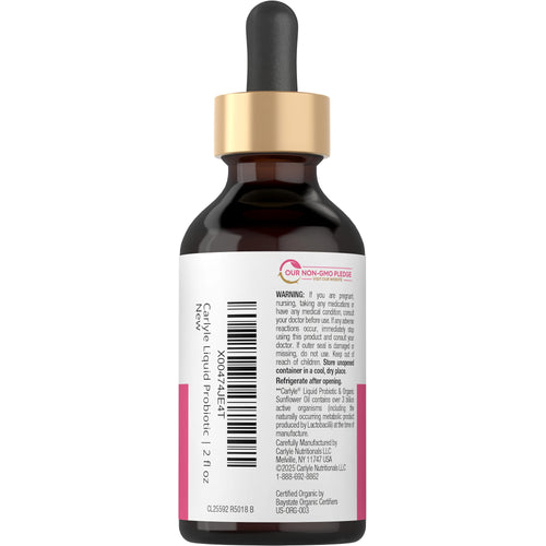 View 3 Carlyle Liquid Probiotic bottle with 3 billion CFU per ml, 2 fl oz, with dropper.