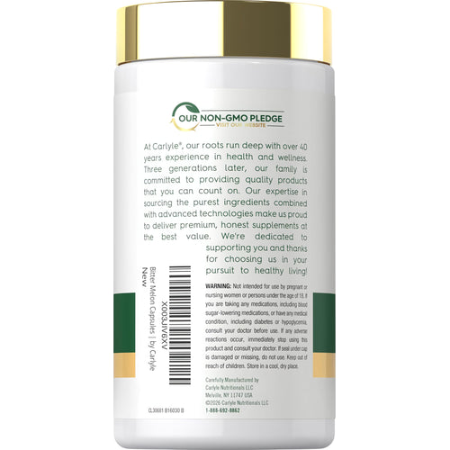 View 3 Carlyle Bitter Melon 1200 mg bottle with 180 capsules and a graphic for Non-GMO pledge.