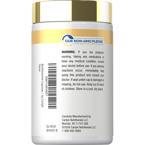 View 3 Carlyle Benfotiamine supplement, 300 mg, with 90 capsules per bottle.