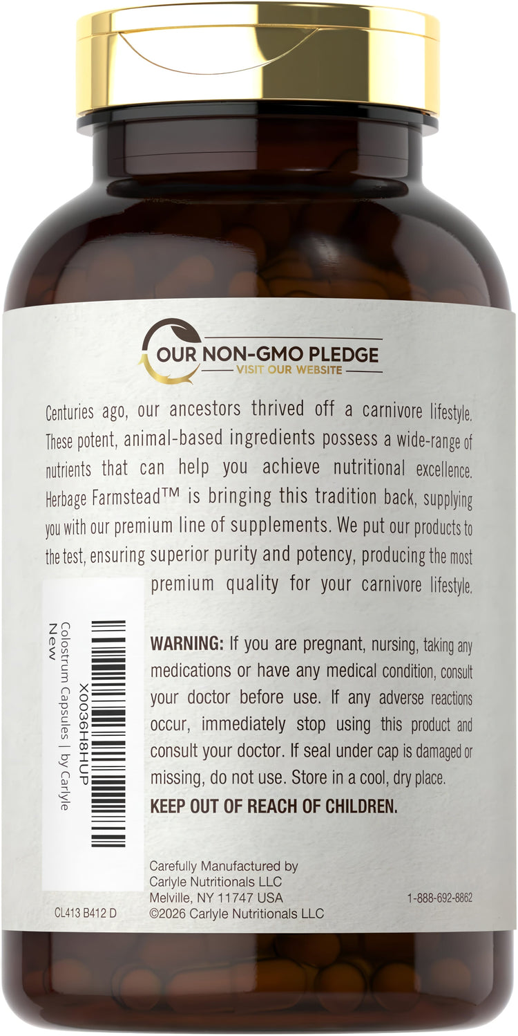 Bottle of Carlyle Colostrum (30% IGG) 1000 mg, containing 250 capsules.