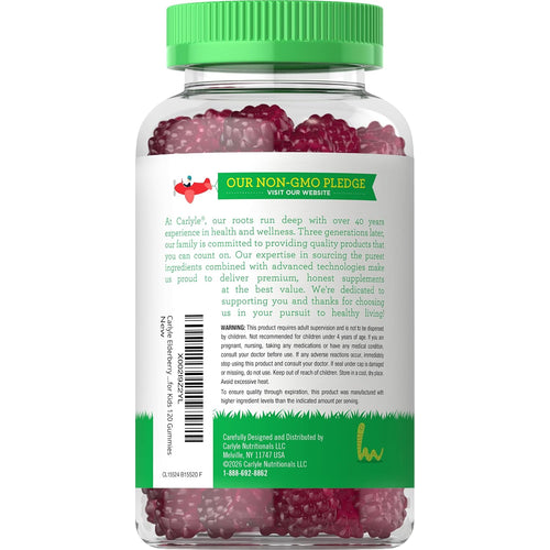 View 3 Carlyle Kids Elderberry Gummies jar filled with red-purple gummies, containing 120 pieces.