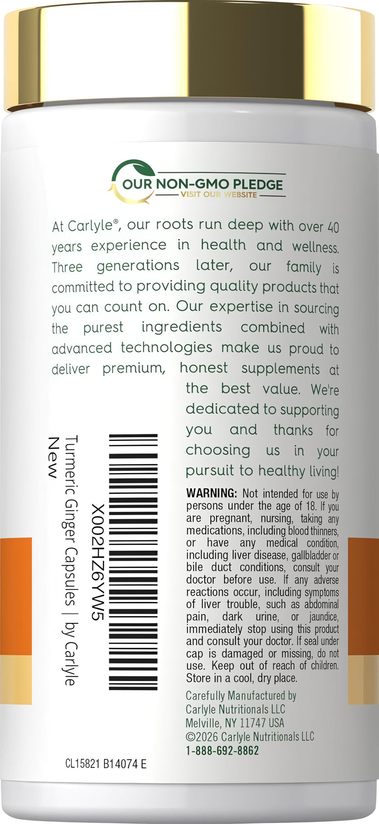 Carlyle Turmeric 3000 mg Complex capsules with ginger.