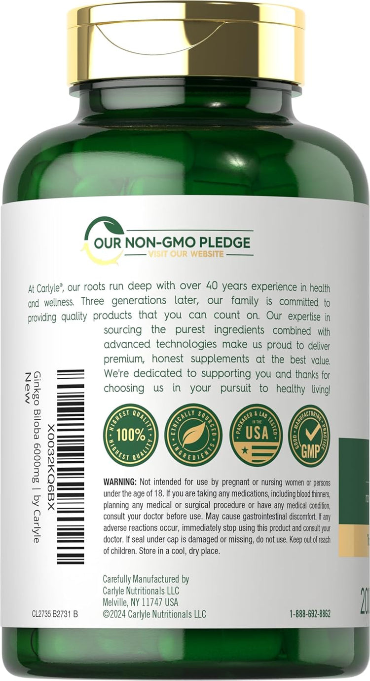 Ginkgo Biloba 6000mg | 200 Capsules