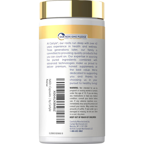 View 3 CL NAD Collagen Resveratrol 60 Capsules bottle featuring a Non-GMO Pledge on the label.