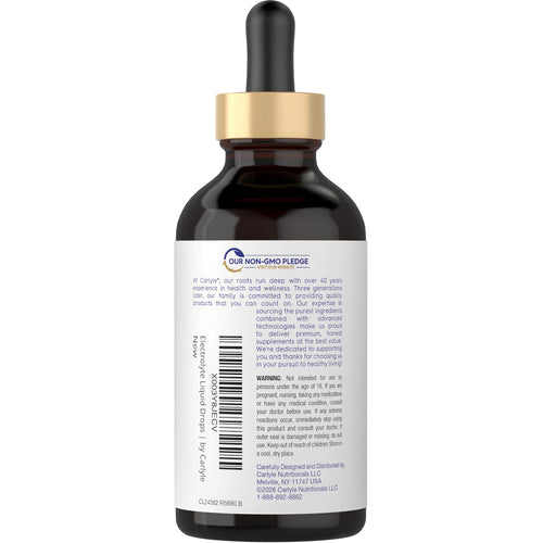 View 3 Carlyle Electrolyte Liquid Drops, 4 fl oz bottle shown for hydration and nutrient replenishment.