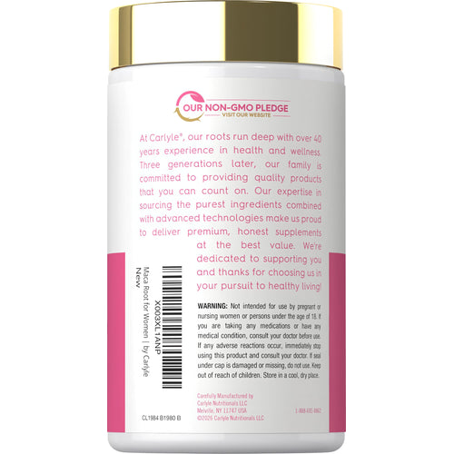 View 3 Carlyle Maca Root For Women 3200mg, featuring 2x1600mg servings in a 150-capsule bottle.