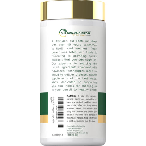 View 3 Carlyle Daily Fruit & Veggies, 250 capsules, featuring a Non-GMO Pledge.