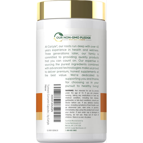 View 3 Carlyle Turmeric Curcumin Capsules 500 mg with Bioperine, 180 count bottle.
