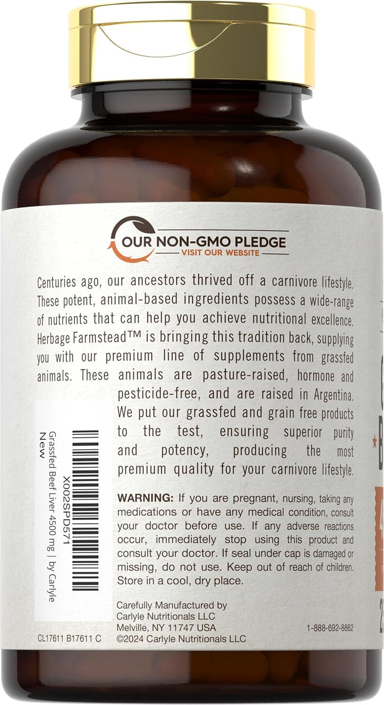 Grass Fed Beef Liver 4500mg per serving | 250 Capsules