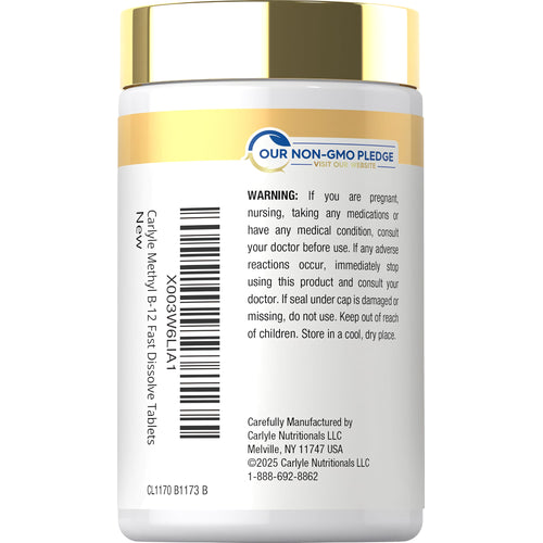 View 3 Carlyle Methyl B-12 5000 mcg, 60 fast dissolve tablets.