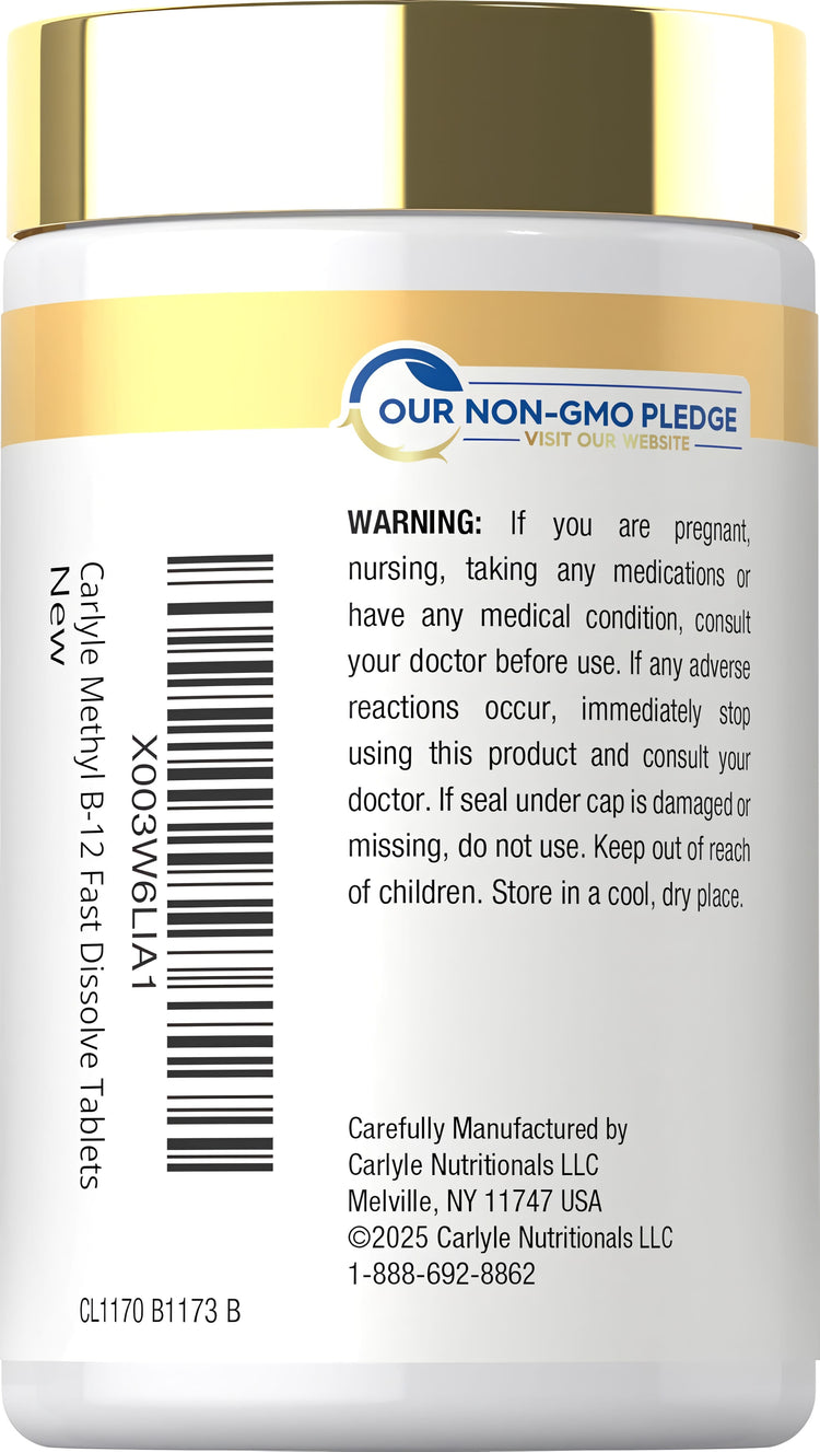 Carlyle Methyl B-12 5000 mcg, 60 fast dissolve tablets.