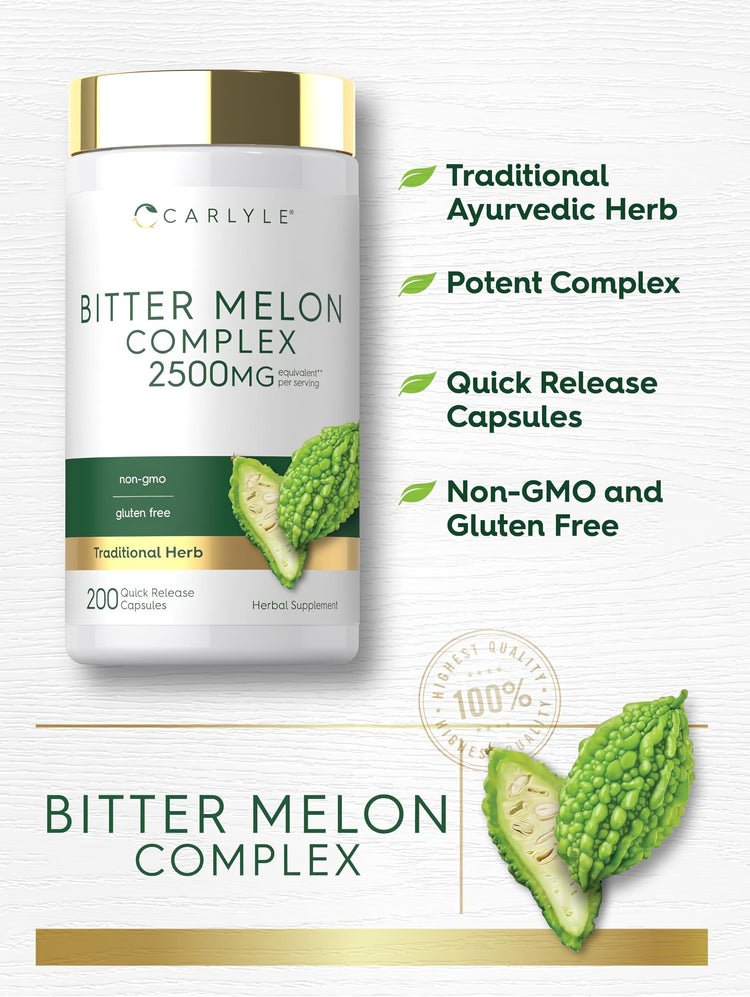 Carlyle Bitter Melon Complex, 2500MG equivalent per serving, 200 quick-release capsules.