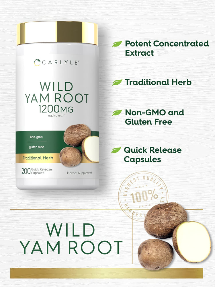 Product highlights graphic stating Potent Concentrated Extract, Traditional Herb, Non-GMO, Gluten Free, Quick Release Capsules.