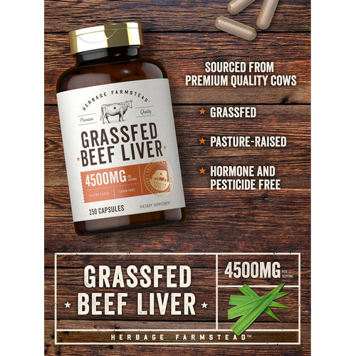 View 4 Grass Fed Beef Liver 4500mg per serving | 250 Capsules