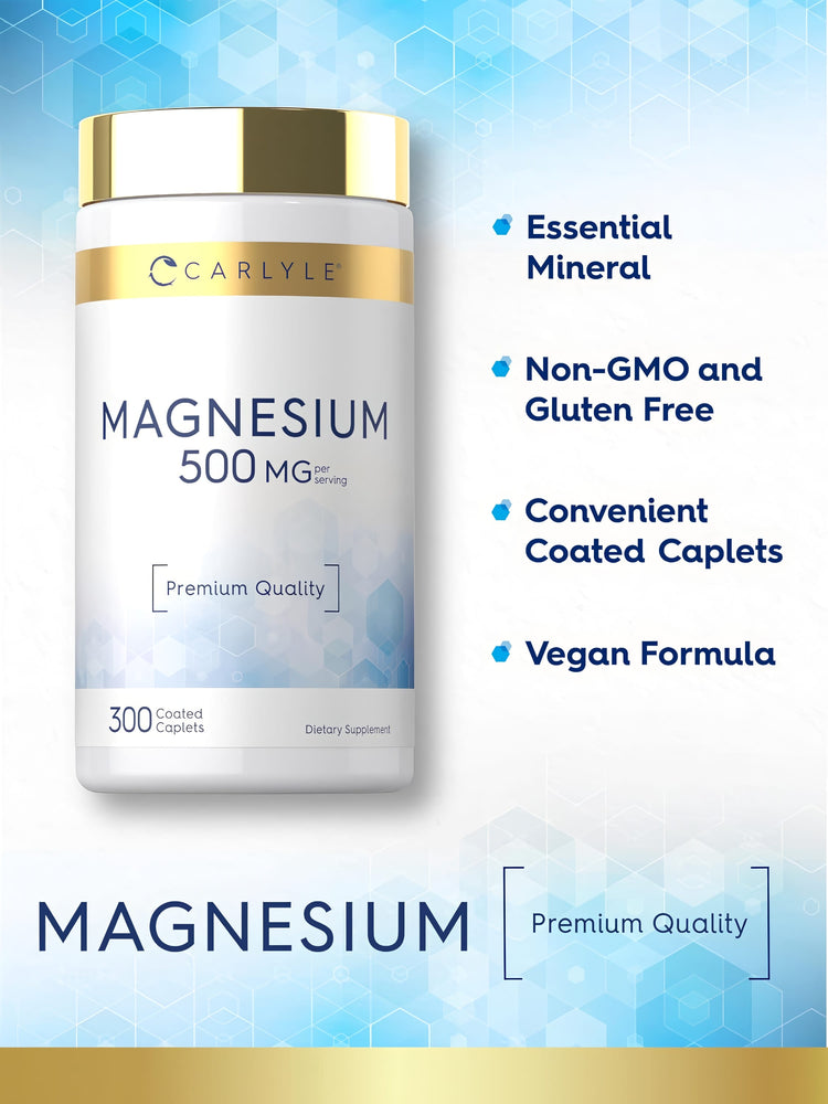 Product highlights graphic stating Essential Mineral, Non-GMO and Gluten Free, Convenient Coated Caplets, Vegan Formula.