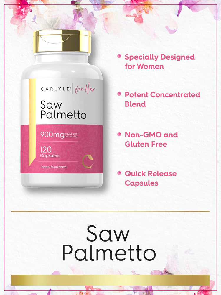 Product highlights graphic stating Specially Designed for Women, Potent Concentrated Blend, Non-GMO and Gluten Free, Quick Release Capsules.