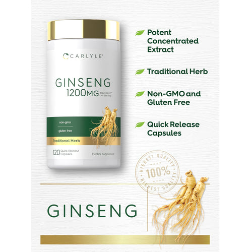 View 4 Ginseng 1200 mg equivalent per serving, 120 Quick Release Capsules. Non-GMO and gluten-free herbal supplement.