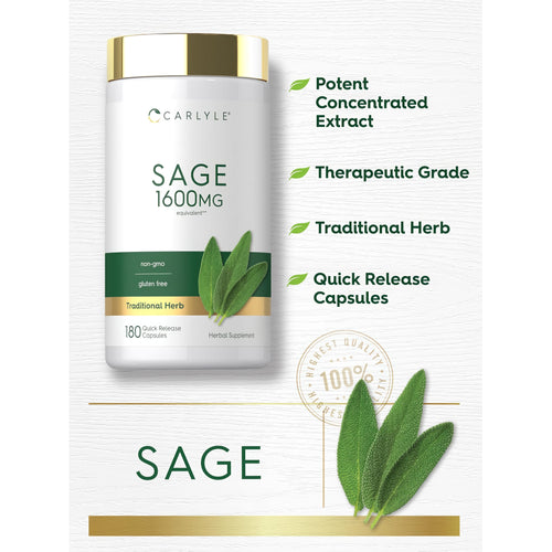 View 4 Carlyle Sage 1600 mg equivalent with 180 quick release capsules, non-GMO, gluten free, potent extract, therapeutic grade.