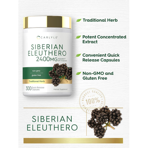 View 4 Product highlights graphic stating Traditional Herb, Potent Concentrated Extract, Convenient Quick Release Capsules, Non-GMO and Gluten-Free.