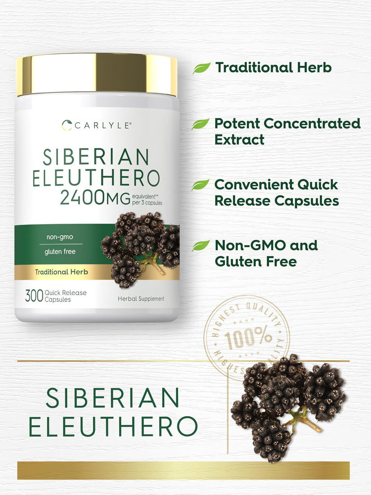 Product highlights graphic stating Traditional Herb, Potent Concentrated Extract, Convenient Quick Release Capsules, Non-GMO and Gluten-Free.