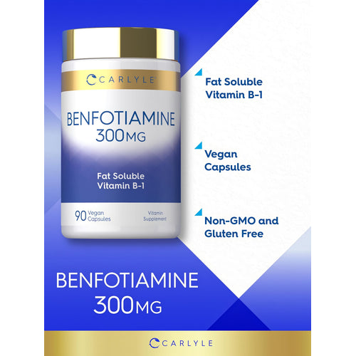 View 4 Product highlights graphic stating Fat Soluble Vitamin B-1, Vegan Capsules, Non-GMO and Gluten Free.