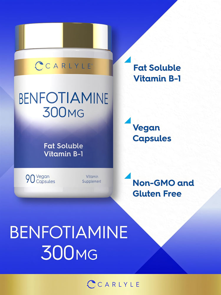 Product highlights graphic stating Fat Soluble Vitamin B-1, Vegan Capsules, Non-GMO and Gluten Free.