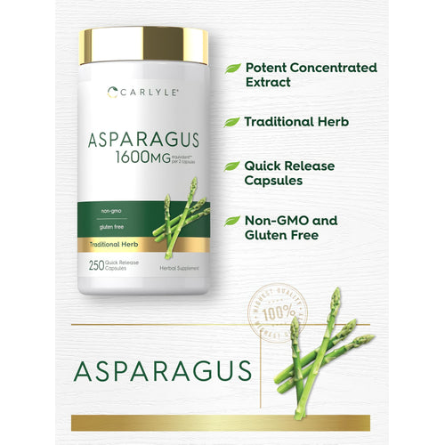 View 4 Carlyle Asparagus 1600MG per two capsules, bottle of 250 Quick Release Capsules.