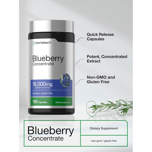 View 4 Blueberry Concentrate 16,000mg equivalent, 150 Quick Release Capsules. Non-GMO, Gluten Free, Potent, Concentrated Extract.