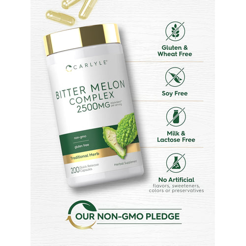 View 5 Bitter Melon bottle: Gluten & Wheat Free, Soy Free, Milk & Lactose Free, No Artificial Flavors/Sweeteners/Colors/Preservatives, Non-GMO