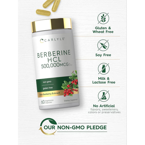 View 5 Berberine bottle: Gluten & Wheat Free, Soy Free, Milk & Lactose Free, No Artificial Flavors/Sweeteners/Colors/Preservatives, Non-GMO