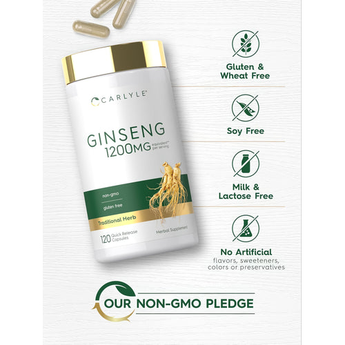 View 5 Carlyle Ginseng 1200mg equivalent per serving 120 Quick Release Capsules, non-GMO, gluten free, Traditional Herbal Supplement.