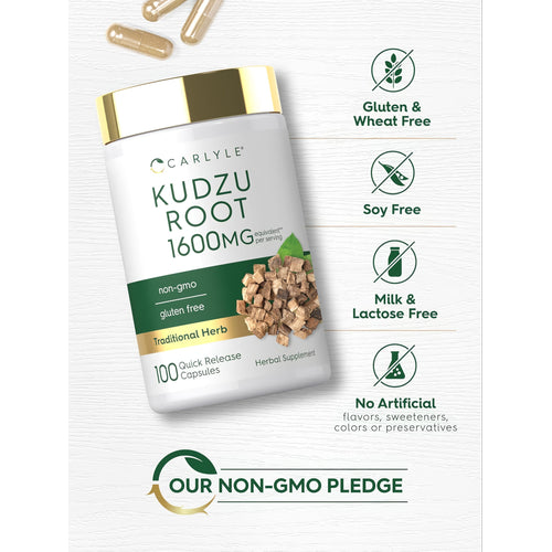View 5 Carlyle Kudzu Root 1600mg, 100 quick-release capsules, herbal supplement.