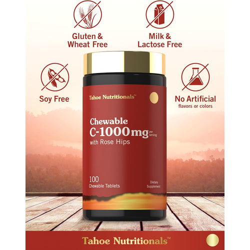 View 5 Vitamin C bottle: Free from gluten, wheat, milk, lactose, and soy; no artificial flavors or colors.