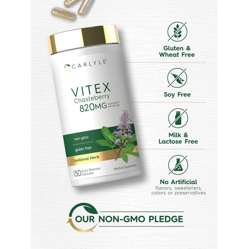 View 5 Vitex bottle: Gluten & Wheat Free, Soy Free, Milk & Lactose Free, No Artificial Flavors/Sweeteners/Colors/Preservatives, Non-GMO