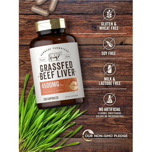 View 5 Grass Fed Beef Liver 4500mg per serving | 250 Capsules