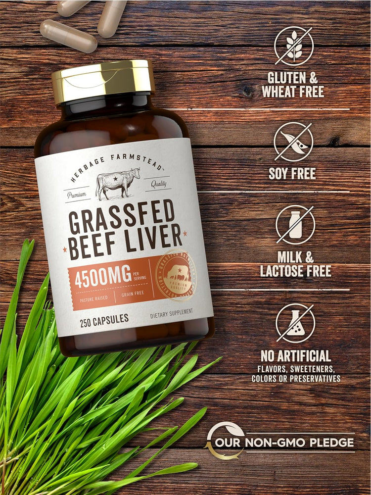 Grass Fed Beef Liver 4500mg per serving | 250 Capsules