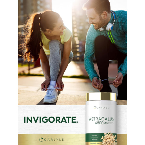 View 6 A young adult woman and man tie shoelaces outdoors, smiling, with a Carlyle Astragalus bottle nearby.