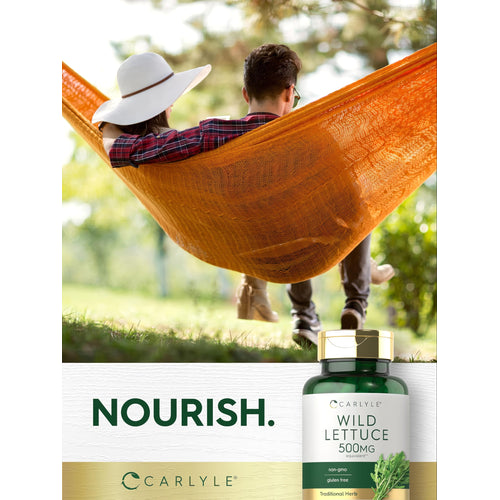 View 6 A young couple relaxes in an orange hammock outdoors, accompanied by a Wild Lettuce bottle.