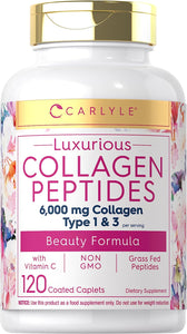 Collagen Peptides 6000mg Vitamin C  | Type 1 & 3 | 120 Caplets