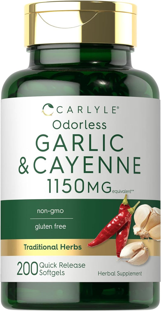 Alho Sem Odor & Cayenne 1150 mg | 200 Cápsulas Gelatinosas