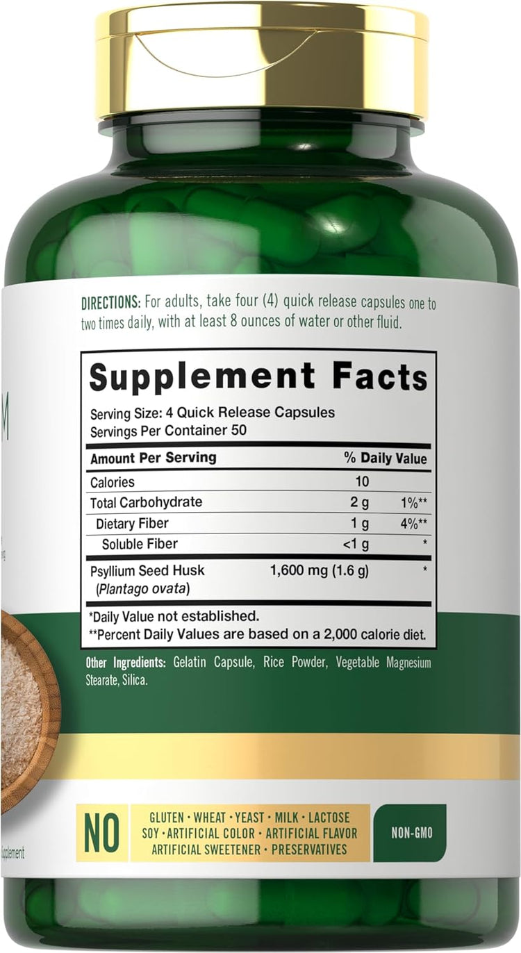 Psyllium Husk 1600mg per serving | 200 Capsules