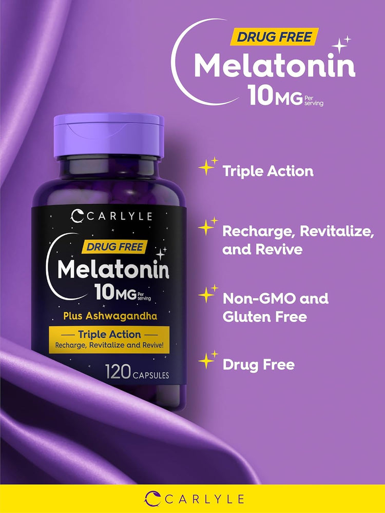 Melatonin 10mg pro Portion mit Ashwagandha | 120 Kapseln