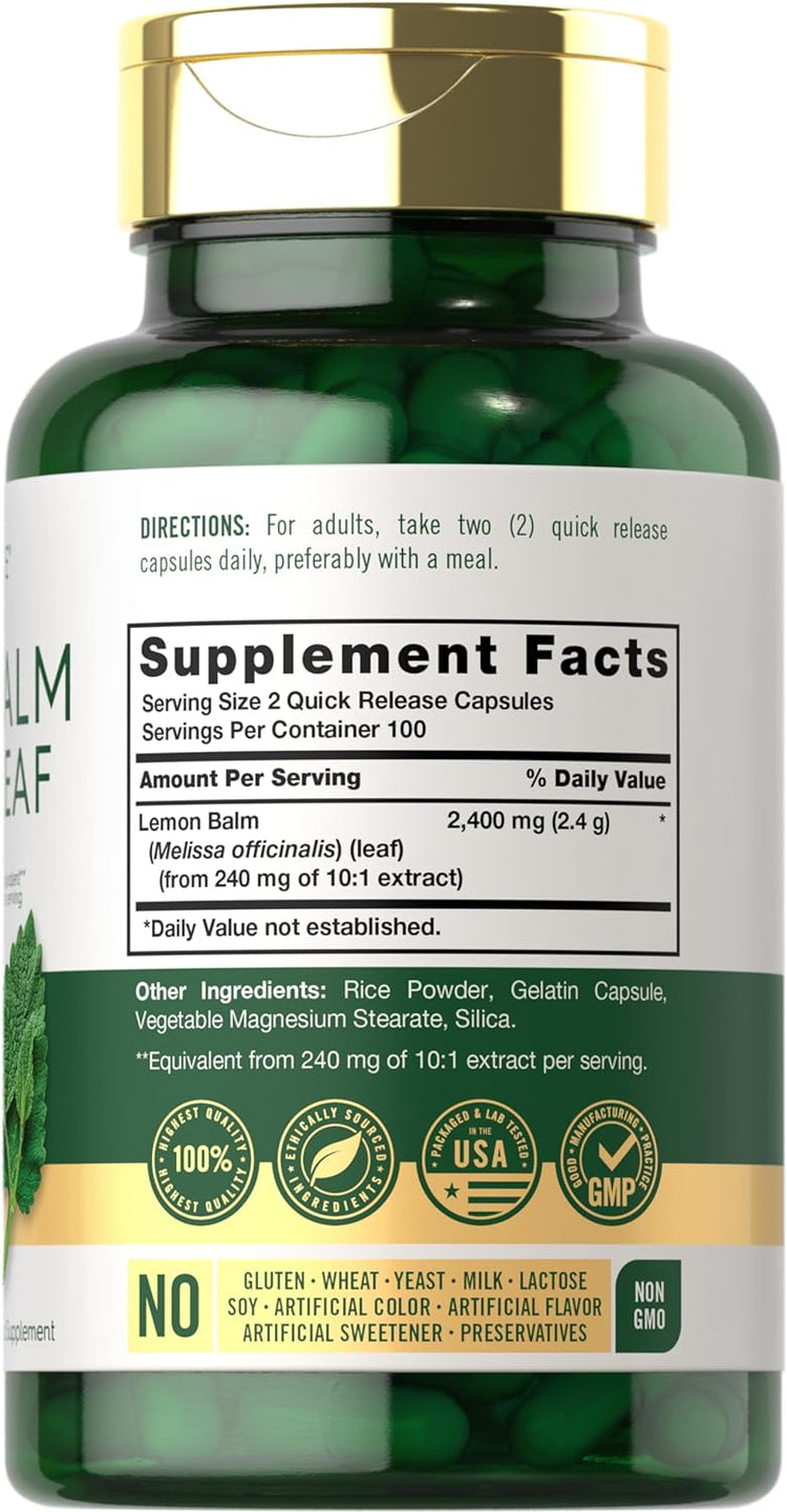 Folha de Melissa (Lemon Balm) 2400mg por porção | 200 Cápsulas