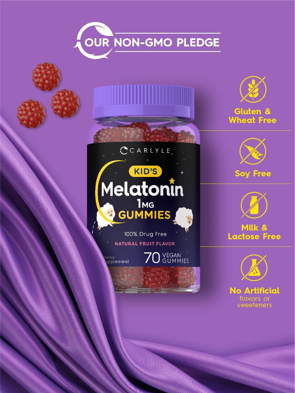 Melatonina para niños de 1 mg | 120 tabletas masticables | Sabor natural de  frutas | Sin OMG, sin gluten | por Carlyle