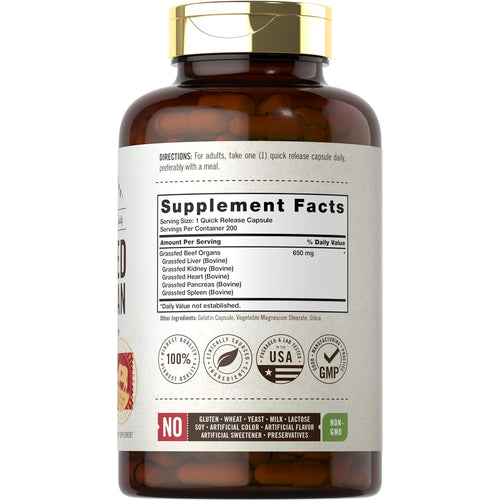 View 11 Organes de Bœuf Nourri à l'Herbe 650mg | 200 Capsules