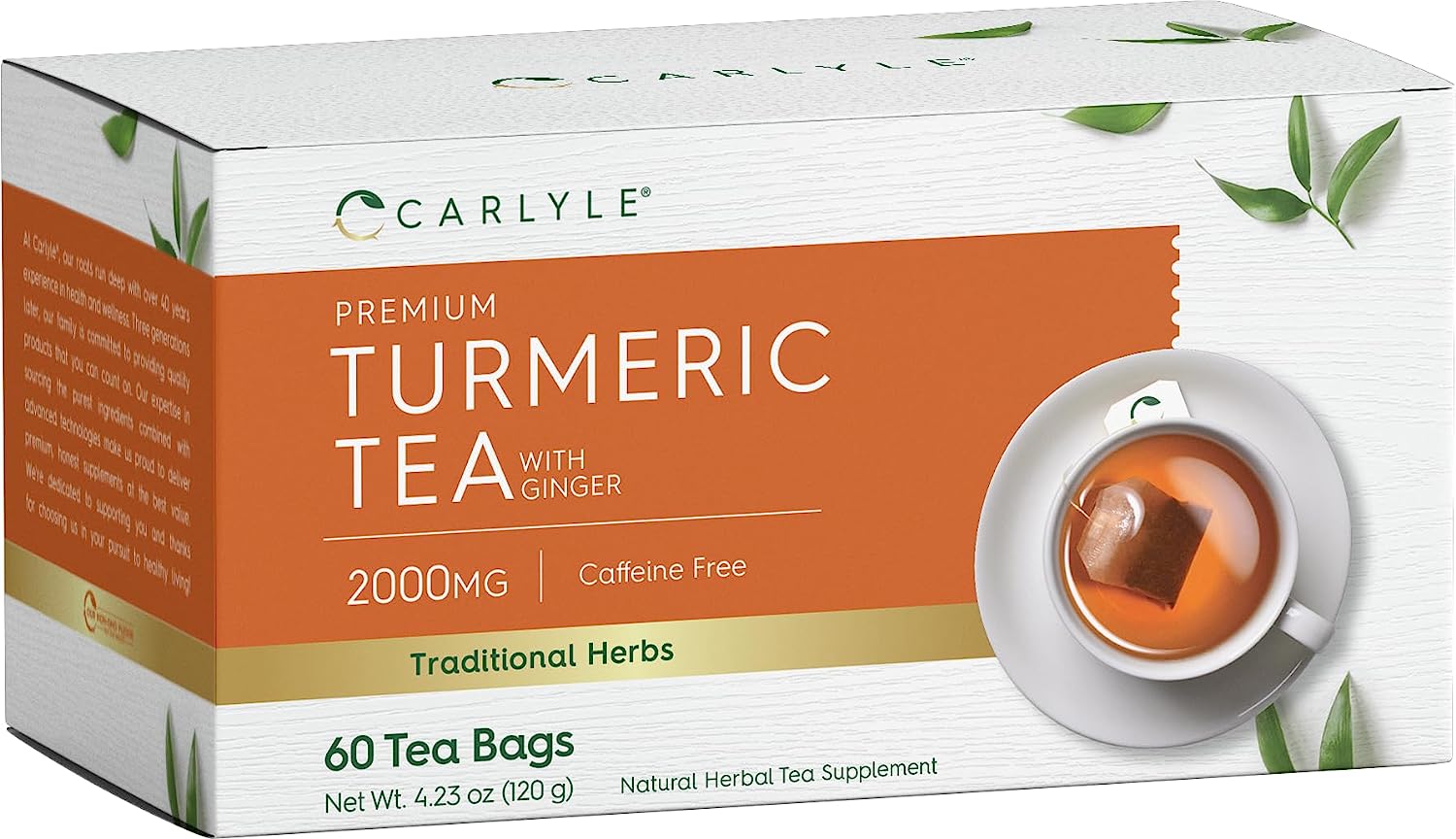 Turmeric Ginger Tea Bags | Caffeine Free | 60 Count