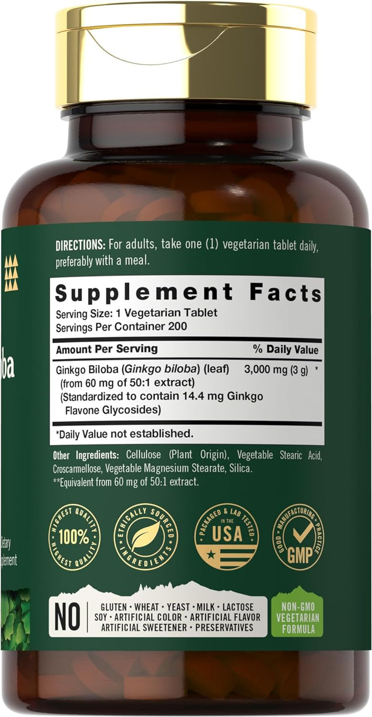 Ginkgo Biloba 3000mg | 200 tabletas